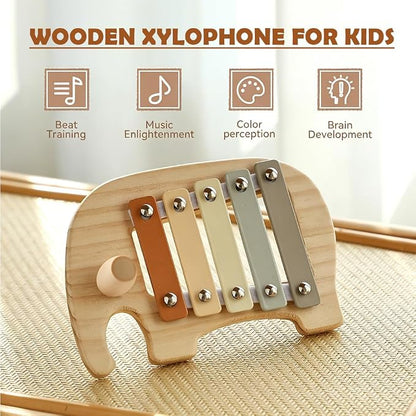 Lovely Xylophone for Toddlers, Early Childhood Development Musical Instruments for Toddlers, Wooden Xylophone for Kids,Musical Instruments Toys for Preschool Percussion Learning (Elephant)