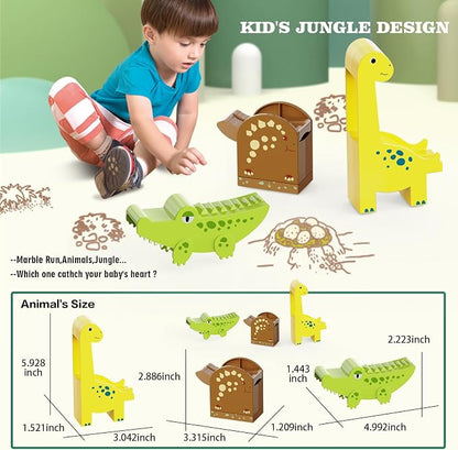 JIXIn Dinosaur Marble Runs for Kids 4-8 Building Blocks 187Pcs Compatible with Lego DUPLOS for Age 2-5 - Marble Run for Kids Ages 3-5 - Montessori Toys - STEM Toys - Fun Dinosaur Toys for Kid Ages 3+