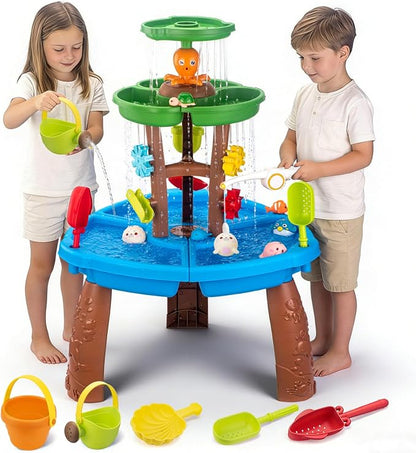 VROGTIK Water Table for Toddlers with Fishing Game Set 3-Tier Kids Sand Water Table Sensory Outdoor Toys for Kids Ages 4-8 Summer Beach Outside Toys Backyard for Kids Toddlers Age 3 4 5 6 7 8 9 10