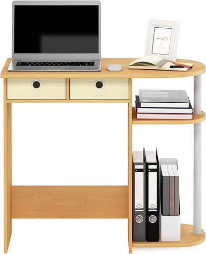 Furinno Go Green Desk, 31.5" Wide Gaming Desk with 2 Side Shelves and Storage Bins, Computer Desk, Office Desk for Home Office, Study Room, Dorm, Bedroom, Beech