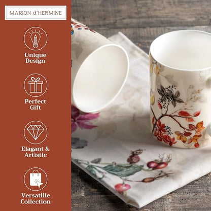 Maison d' Hermine Coffee Mug with Handles Tea Cups (12 Ounce, Pack of 2) | Fine Bone China Coffee Mugs for Hot Beverages Cappuccino Latte Home Restaurant Hotel Spring Summer -Equinoxe - Beige