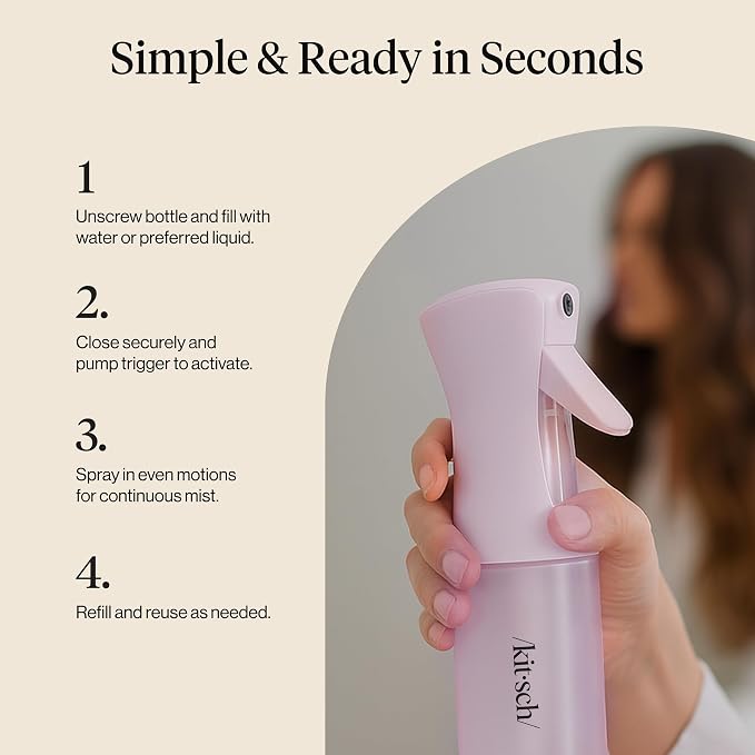 Kitsch Continuous Spray Bottle for Hair – Sheer Violet, 150ml | Fine Mister Spray Bottle & Water Spray Bottle – Recycled Hair Spray Bottle – Spray Bottles for Cleaning, Styling, & More