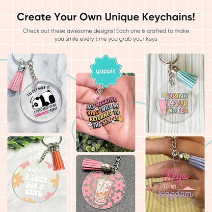 YOPPIX 140 PCS Acrylic Keychain Blank Set, Funny Double-Sided UV DTF Stickers Acrylic Keychain Making Kits for Vinyl DIY Craft Project