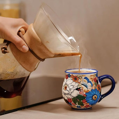 ALMA 12oz Handpainted Ceramic Tea Mugs | Microwave & Dishwasher Safe, Ideal for Morning Coffee Tea, Home Kitchen Dining Room Display, For Home Makers & Women