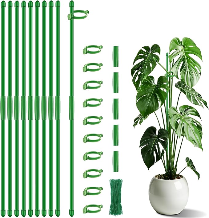 Plant Stakes 17 inch SupKing Support Stick Orchid Stakes with Clips 10Pcs Garden Plant Poles Extended to 3/4/5ft for Indoor Outdoor Potted Tomato Rose Amaryllis Vegetables Monstera Comes with 20 Ties