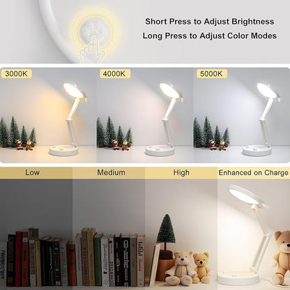 Boncoo Rechargeable Lamp, Cute Bear Battery Operated Desk Lamp Portable & Foldable, LED Cordless Lamp Dimmable with 3 Color Modes, Eye Caring Table Light Small Desk Lamps for Home Office Dorm