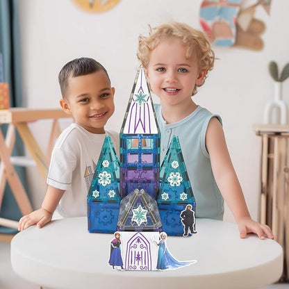 Tytan Toys Disney Frozen Magnetic Tiles Princess Castle - 41-Piece STEAM Building Set with Glitter Tiles & Elsa, Anna, Olaf Stickers - Educational Frozen Toys for Girls Age 3-4+