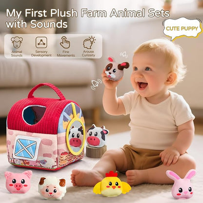 Vanvimen Baby Girl Toys 6-12 Months, Surprise Barn with 12 PCS Stuffed Farm Animals, Montessori Sensory Developmental Learning Toys for 6-12 Months, Ideals 6 7 8 9 Month Old Baby Boy Girl Gifts Toy