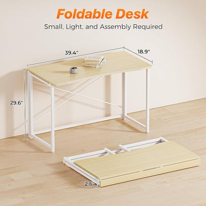 Huuger Folding Desk for Small Spaces, 31.5 Inch Foldable Computer Table, Easy Assembly, for Home Office, Study, Bedroom, Dorm, Space Saving, Small Writing Work Office Computer Desk, Oak