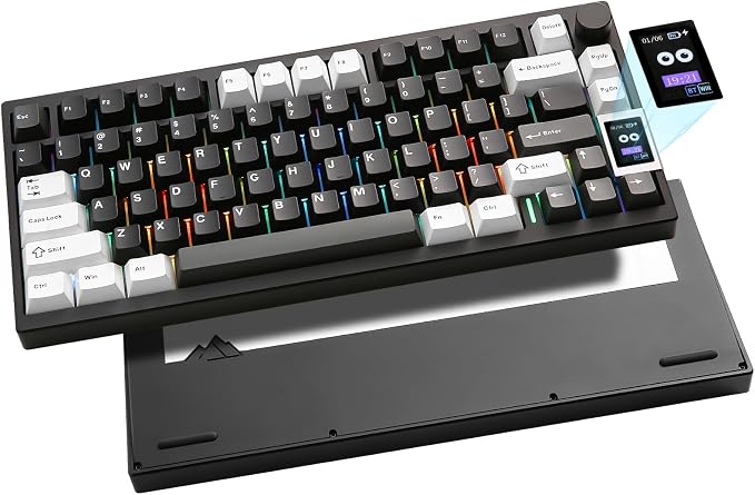 YUNZII AL80 75% Wireless Aluminum Mechanical Keyboard(Black, Cocoa Cream) | QMK/VIA, Smart LCD Display and Knob, Hot Swap, Gasket Structure, BT/2.4G/USB-C, RGB Keyboard for Gaming/Win/Mac