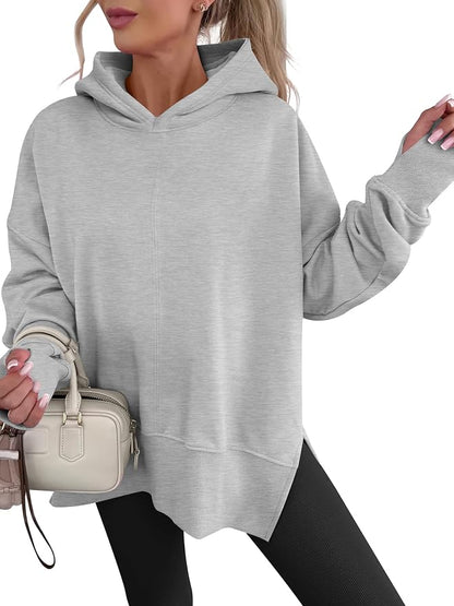 ANRABESS Womens Oversized Hoodies Long Sleeve Fleece Side Slit Hooded Sweatshirts Pullover 2026 Fall Outfits Y2K Clothes