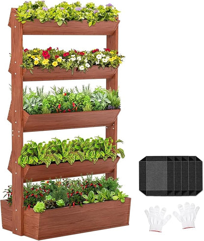 Wooden Vertical Raised Garden Bed, 5 Tier Garden Planters Raised Beds Freestanding Plant Stand Flower Rack Wooden Planter Box for Plants Herbs Flowers Vegetables Outdoor Indoor Gardening