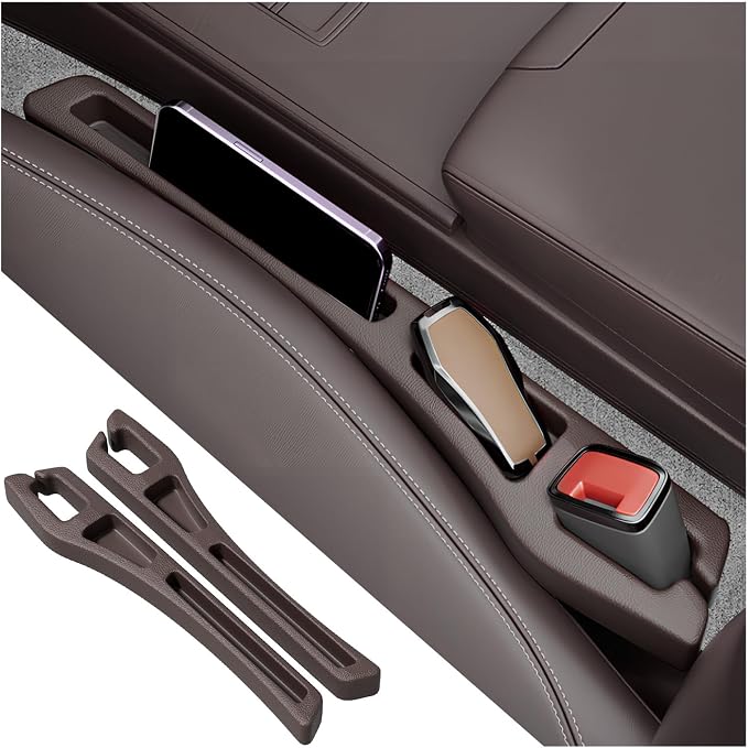 2PCS Car Seat Gap Filler Organizer,2 in 1 Car Gap Filler with Fill and Storage Function for Storing Phones Keys Cards,Universal Multifunctional No Drop Seat Guard for Cars (Brown)