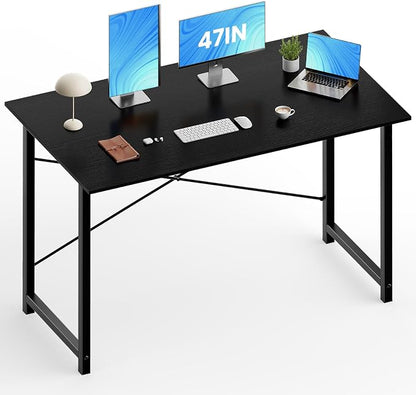 OLIXIS 47 Inch Home Office Desk, Study Desk, Work Table | Small Computer Writing, X-Shaped Reinforcement Structure, Modern Simple Style, Bedroom Dorm Room, Black