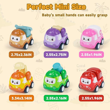 Baby Mini Car Toys for 1 Year Old Boy Gifts, 6 Sets Pull-Back Trucks for Toddlers Age 1-3, Infant Push and Go Friction Powered Vehicles, Early Educational Birthday Gift for 1 2 3 Year Olds Boy Girl