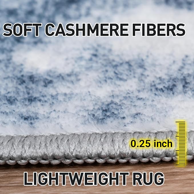 2'6''x8' Runner Rugs Washable Rug: Modern Abstract Living Room Rug Soft Anti-Skid Thin Carpet Indoor Floor Non-Shedding Carpets for Bedroom Dining Room Farmhouse Nursery Home Office - Blue White
