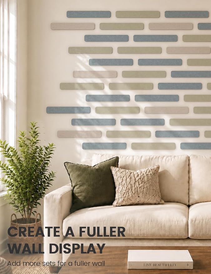 Fluxynara 13" x 2" Felt Wall Panels, Dusty Blue | 8-Pack Includes 50 Push Pins and Adhesive Tabs for Photos, Notes and Decor in Bedroom Doors, Home Office or Studios