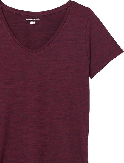 Amazon Essentials Women's Active Quick Dry Tech Stretch Short-Sleeve V-Neck T-Shirt (Available in Plus Size), Pack of 2