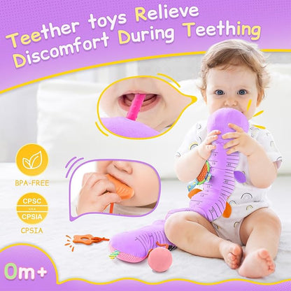 Baby Sensory Musical Caterpillar Plush Toy, Soft Stuffed Animal with Mirror Crinkle Paper Rattle Teether, Tummy Time Play Toy for 0-12 Months Newborn Infant for Boys Girls, Purple