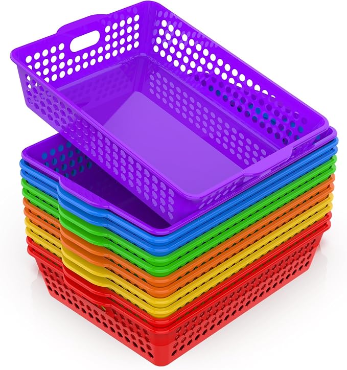 QRRICA 12 Pack Plastic Classroom Storage Baskets, Paper Trays for Classroom Organization & Turn in Trays for Teachers, Students, Desk Organizer Bin 13.8x10.6x3.1 Inch