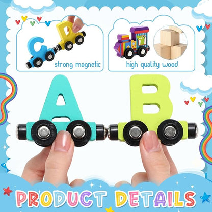 2 Sets/55 Pcs Magnetic Alphabet Number Train Set Montessori Toys for Toddlers Wooden Alphabet Number Preschool Learning Activities Educational Sensory Easter Basket Stuffers Birthday Gifts