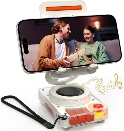 ANCwear Bluetooth Speaker Phone Stand for Desk, Portable Wireless Speaker with Adjustable Cell Phone Holder, Bluetooth 5.4 Audio Stand with TF Card Slot for Kitchen Bedside, Cool Tech Gift (Withe)