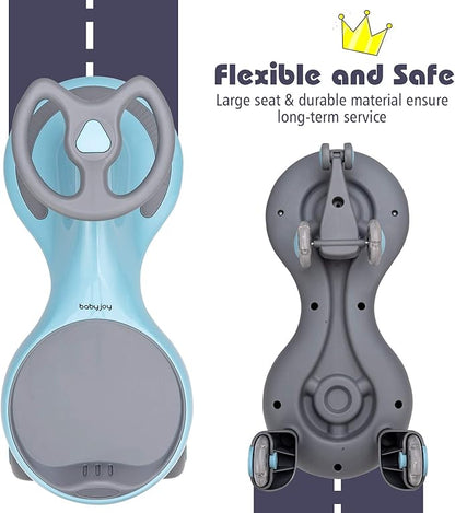 BABY JOY Wiggle Car for Kids, Swing Car with LED Flashing Wheels, No Batteries, Gears or Pedals, Uses Twist, Turn, Wiggle Movement to Steer, Ride-on Toy for Boys Girls 3 Year Old and Up (Blue)