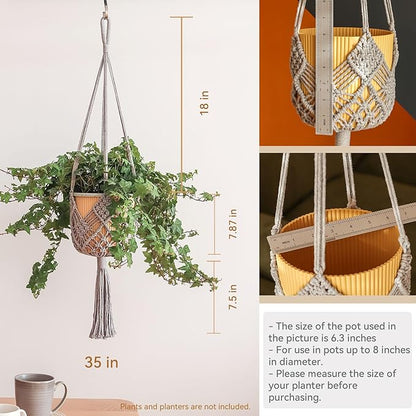 Hanging Planter with Patterns,2Packs Macrame Plant Hangers Indoor Macrame for up to 8 inch Pot Crochet Boho Plant Hanger Holder for Indoor Outdoor with 2S Shaped Stainless Steel Hooks (Gray)
