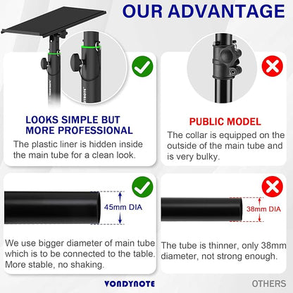 Vondynote Pair of Desktop Clamp Speaker Stands 12°Tilt, Cable Management | Heavy Duty Studio Monitor Stands, 12°Tilt, 13"-16.8" Height Adjustable, Cable Management