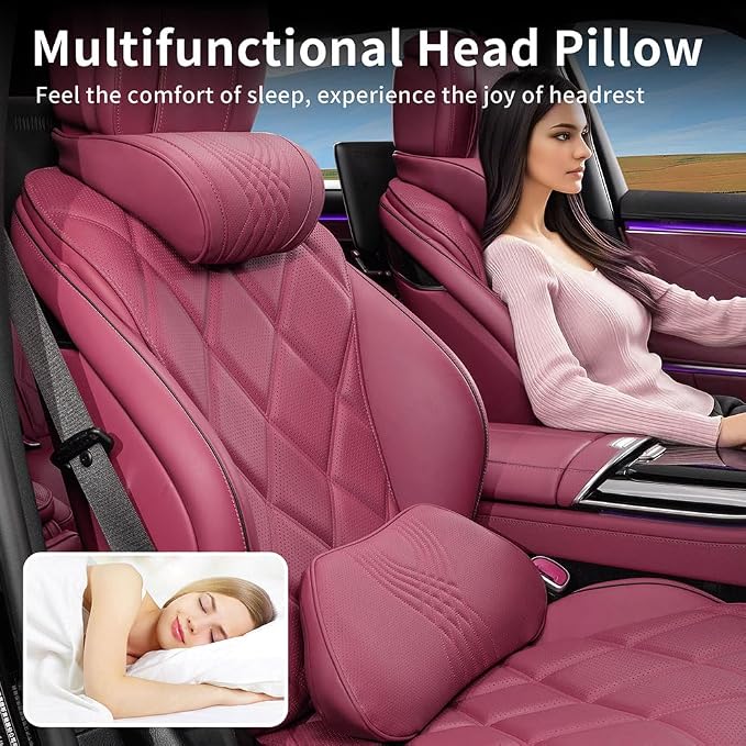 Lumbar Support Pillow for Car Seat, Office Chair Leather Memory Foam Lower Back Cushion for Back Pain Relief Improve Posture, Ergonomic Back Rest for Gaming Chair, Red, 1PC