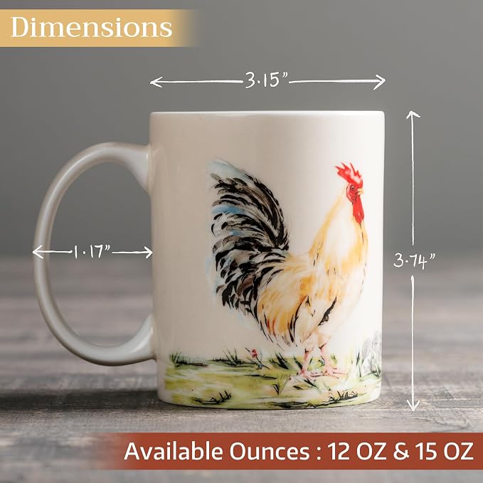 Maison d' Hermine Coffee Mug with Handles Tea Cups (12 Ounce, Pack of 1) | Fine Bone China Coffee Mugs for Hot Beverages Cappuccino Latte Home Restaurant Hotel Spring Summer -Campagne - Coq
