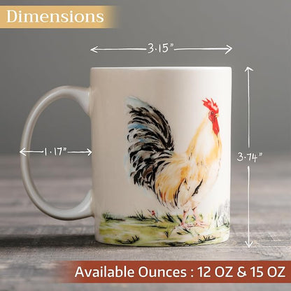 Maison d' Hermine Coffee Mug with Handles Tea Cups (12 Ounce, Pack of 1) | Fine Bone China Coffee Mugs for Hot Beverages Cappuccino Latte Home Restaurant Hotel Spring Summer -Campagne - Coq