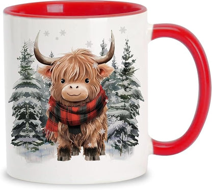 Hyturtle Highland Cow Coffee Mug Gifts on Christmas Winter For Cow Lovers | Winter Cow Gifts For Women, Premium 11oz ceramic mug, Vivid double-sided print, Comfort grip handle, Fade-resistant print