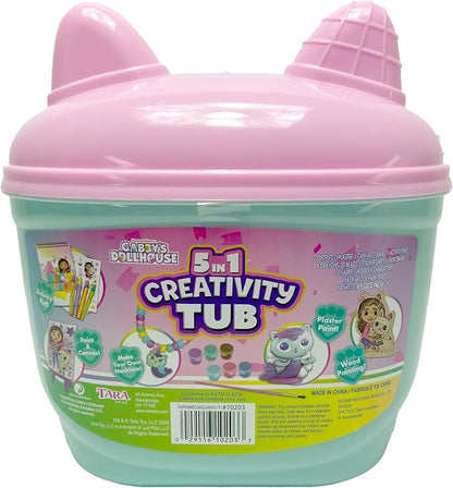 Tara Toys Gabby's Dollhouse 5-in-1 Creativity Tub Multi-Activity Art Kit for Kids with Coloring, Stamps, Stickers, and Fun Craft Materials Great Gift for Girls Ages 3+