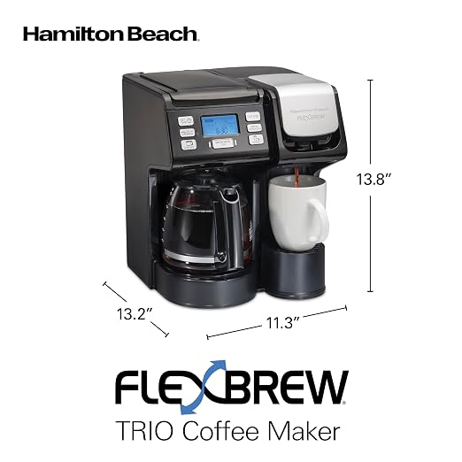Hamilton Beach FlexBrew Trio 2-Way Drip & Single Serve Coffee Maker | Single Serve Coffee Maker & 12 Cup Coffee Maker | Compatible With K-Cups, Pods or Grounds | Fast Brewing | Black | 49902JN