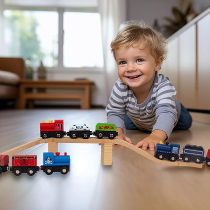 Wooden Train Sets for Toddlers, 9 Pcs Train Toy Magnetic Sets Fits Brio, Thomas, Melissa and Doug, Kids for Boys Girls 3 4 5 Years Old