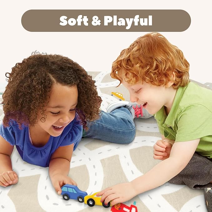LIVEBOX 4'x6' Toy Car Rug for Kids Room, Machine Washable Area Rug, Non-Slip Road Mat for Playroom, Educational Car Playmat for Nursery, Skin-Friendly Carpet for Bedroom, School