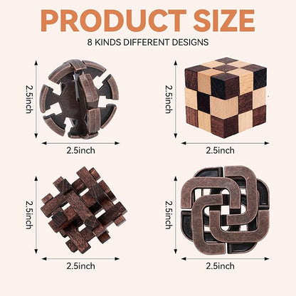 8 Pcs Brain Teaser Puzzles for Adults Teens - Wooden Puzzles 3D Puzzle Game Toys for Adults Teens - Metal Unlock Interlocking Puzzle Adult IQ Education Smart Toys