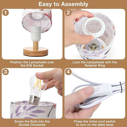 Fenmzee Small Table Lamps (Butterfly Cream Shade, 9" Inline Control) | 3000K LED Blub Included | 680 Lumens | Easy Assembly | Minimalist Design | E26 | for Kitchen | for Kids Room