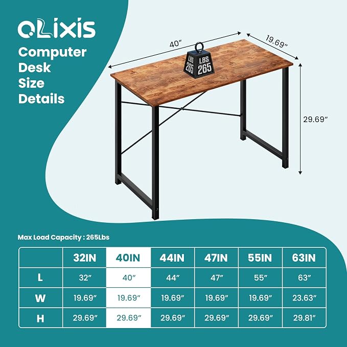 OLIXIS 40 Inch Office Desk, Computer Desk, Home Office | Writing Work Study Student, Bedroom Table Small Spaces, Metal Frame Sturdy Durable, Easy Assembly, Modern Rust