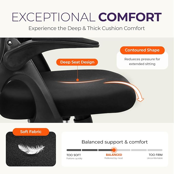 NEO CHAIR Office Desk Chair Computer Gaming Ergonomic Lumbar Back Support with Flip-up Padded Armrest Adjustable Height and Wheels for Home Vanity Bedroom Study (All Black) | Lumbar Support, Height Adjustment, 360° Swivel and Rolling Base, Space-Saving...