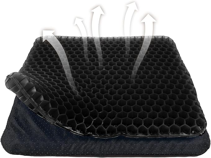 Yimiyaa Gel Seat Cushion, Double Thick Egg Gel Cushion for Pressure Pain Relief, Breathable Wheelchair Cushion Chair Pads for Car Seat Office Chair Black