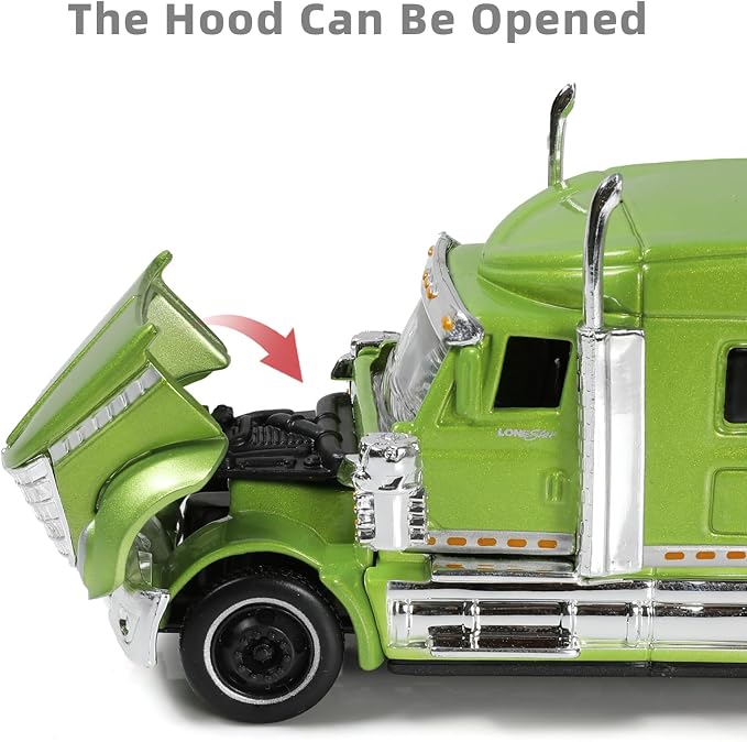 Semi Truck Toy, 1/64 Scale Alloy Metal Diecast Heavy Semi Truck Trailer Head Toy Model, International Lonestar Diecast Tow Traktor Toy Gift for Boy Adult Model Car Collector -Green