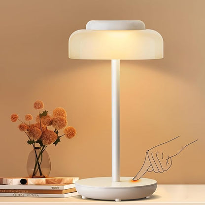 QiMH Battery Operated LED Table Lamp, 5000mAh Cordless Desk Lamp with 3 Level Brightness Touch Control, Mini Rechargeable Night Light for living room, Bedroom, outdoor bar (White)