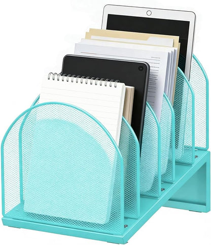 gianotter Desktop File Organizer with 5 Compartments | Desk Organizer Paper Organizer for Desk Workspace Organizers for Office Supplies (Blue, Inclined Style)