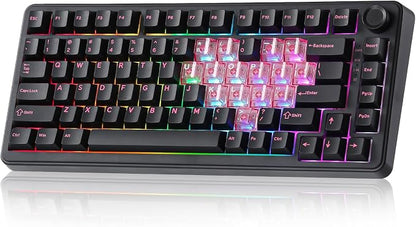 YUNZII B75 PRO 75% Wireless Mechanical Keyboard (Black Heart, MilkV2) | Hot Swap Keyboard with Knob, Gasket Mount, Creamy Pre-lubed Switch for Smooth Typing, BT/USB-C/2.4G, for Gaming
