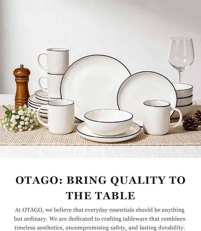 OTAGO Coffee Mugs for 6, 12 oz Mug Set, Dringking Cup with Handle for Coffee, Tea, Cocoa, Black Rim