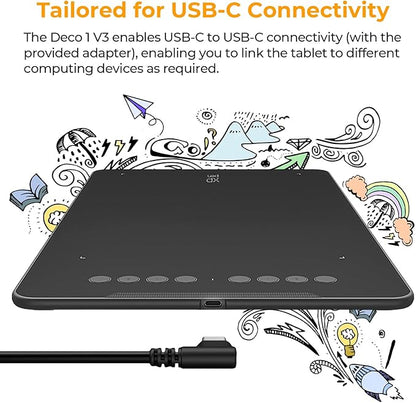 XPPen Updated Deco 01 V3 Drawing Tablet-16384 Levels of Pressure Battery-Free Stylus, 10x6 Inch OSU Graphic Tablet, 8 Hotkeys for Digital Art, Teaching, Gaming Drawing Pad for Chrome, PC, Mac, Android