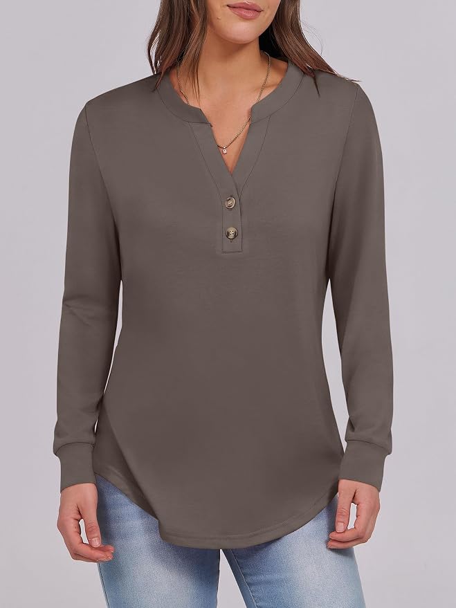 ANRABESS Women's Long Sleeve Shirts 2026 Spring Fashion Dressy Casual Tops Trendy Henley Blouses Cute Work Outfits Clothes