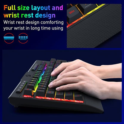 Redragon K525 PRO RGB 3-Mode Wireless Membrane Gaming Keyboard with Multimedia Keys, Linear Mechanical-Feel Switch, 4 Extra On-Board Macro Keys, Dedicated Media Control, Ergonomic Wrist Rest